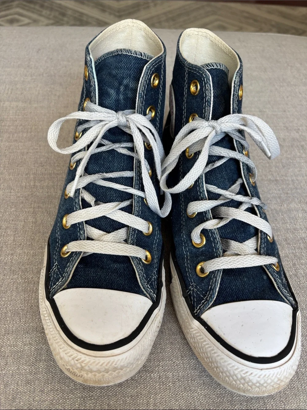 Converse Chuck Taylor Custom Hi Floral Embroidery Sunflower Sneakers in Denim 8 - Picture 8 of 10